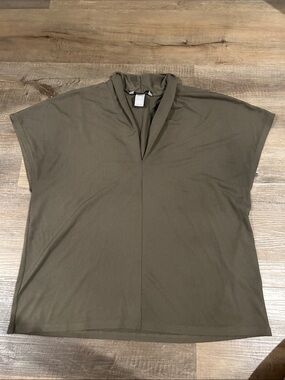 H&M Olive Green Draped V-Neck Tunic Top